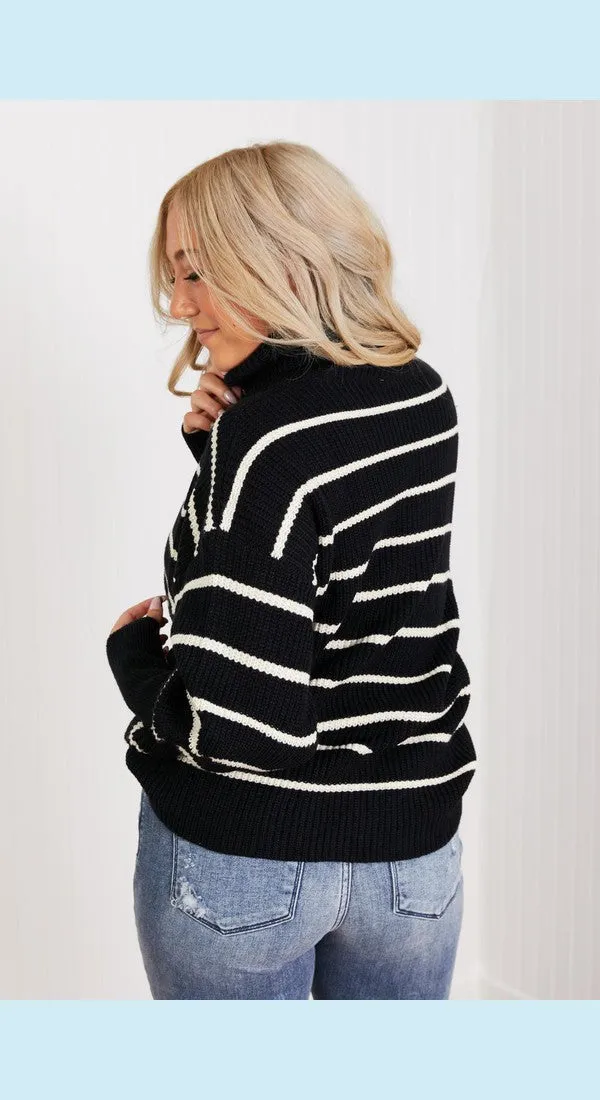 CY Fashion No Worries Full Size Striped Turtleneck Sweater