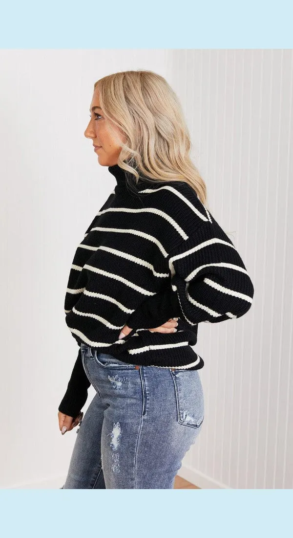 CY Fashion No Worries Full Size Striped Turtleneck Sweater