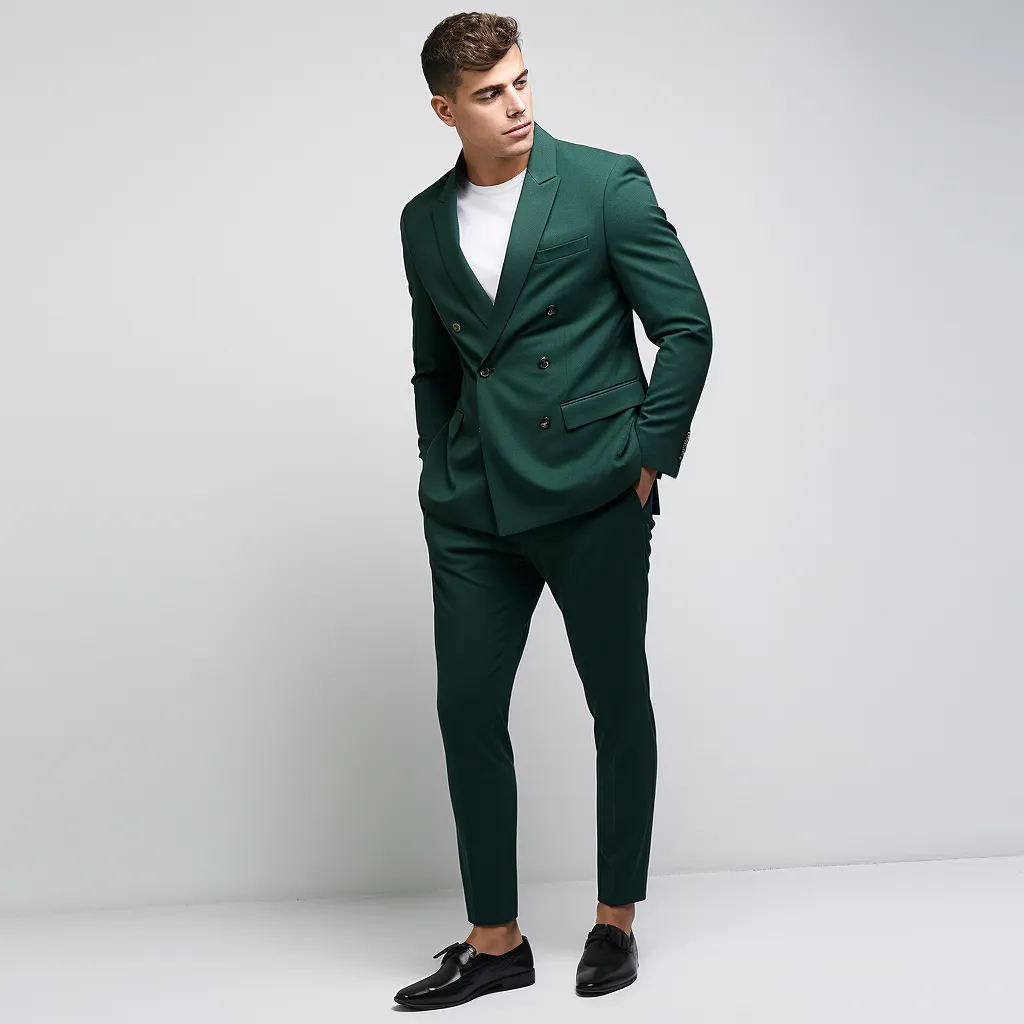 Dark Green Double Breasted Suit for Men - Perfect for Weddings and Business, Elegant and Versatile