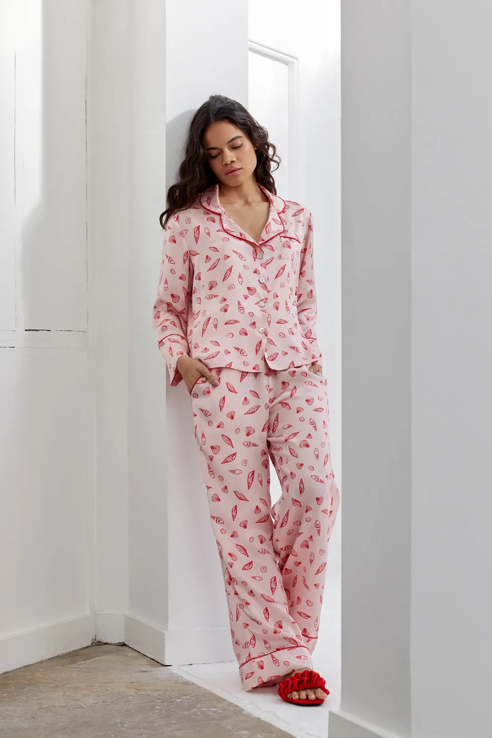 Evie Red Shell Silk Pyjama Set