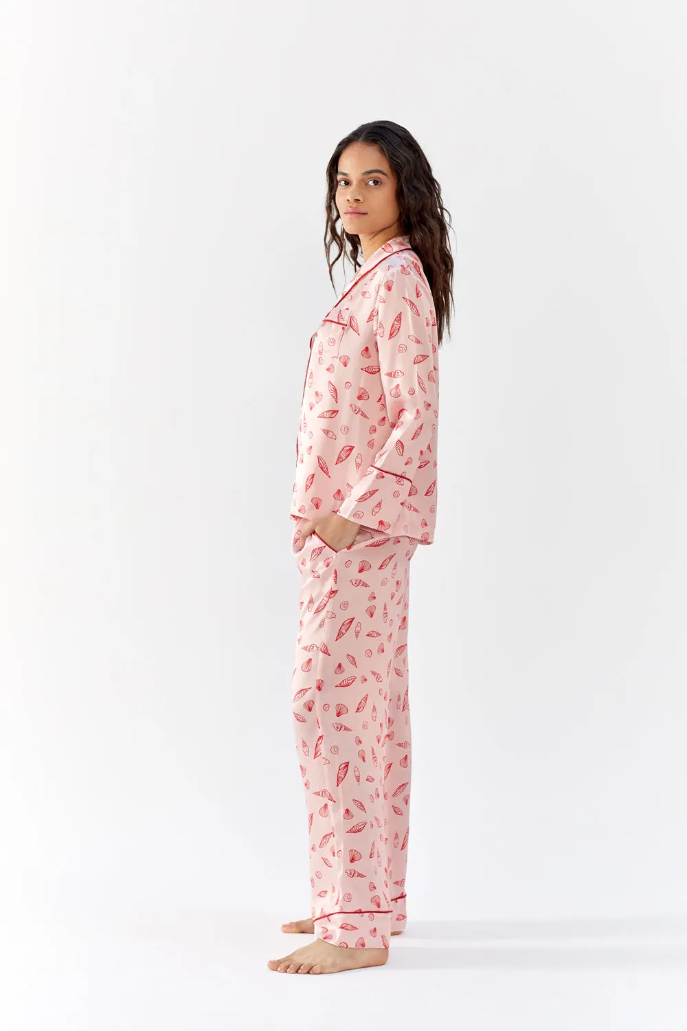 Evie Red Shell Silk Pyjama Set