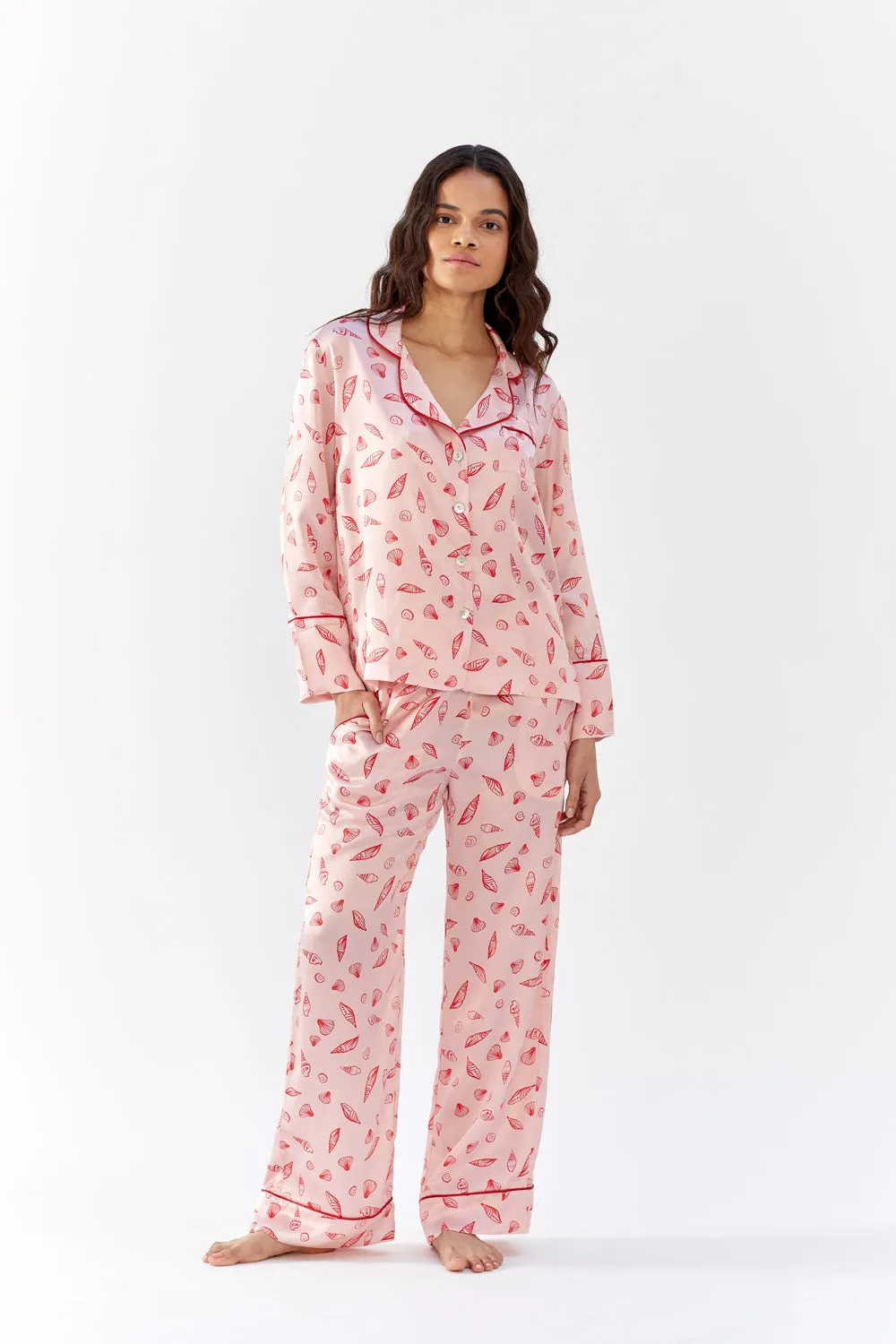 Evie Red Shell Silk Pyjama Set