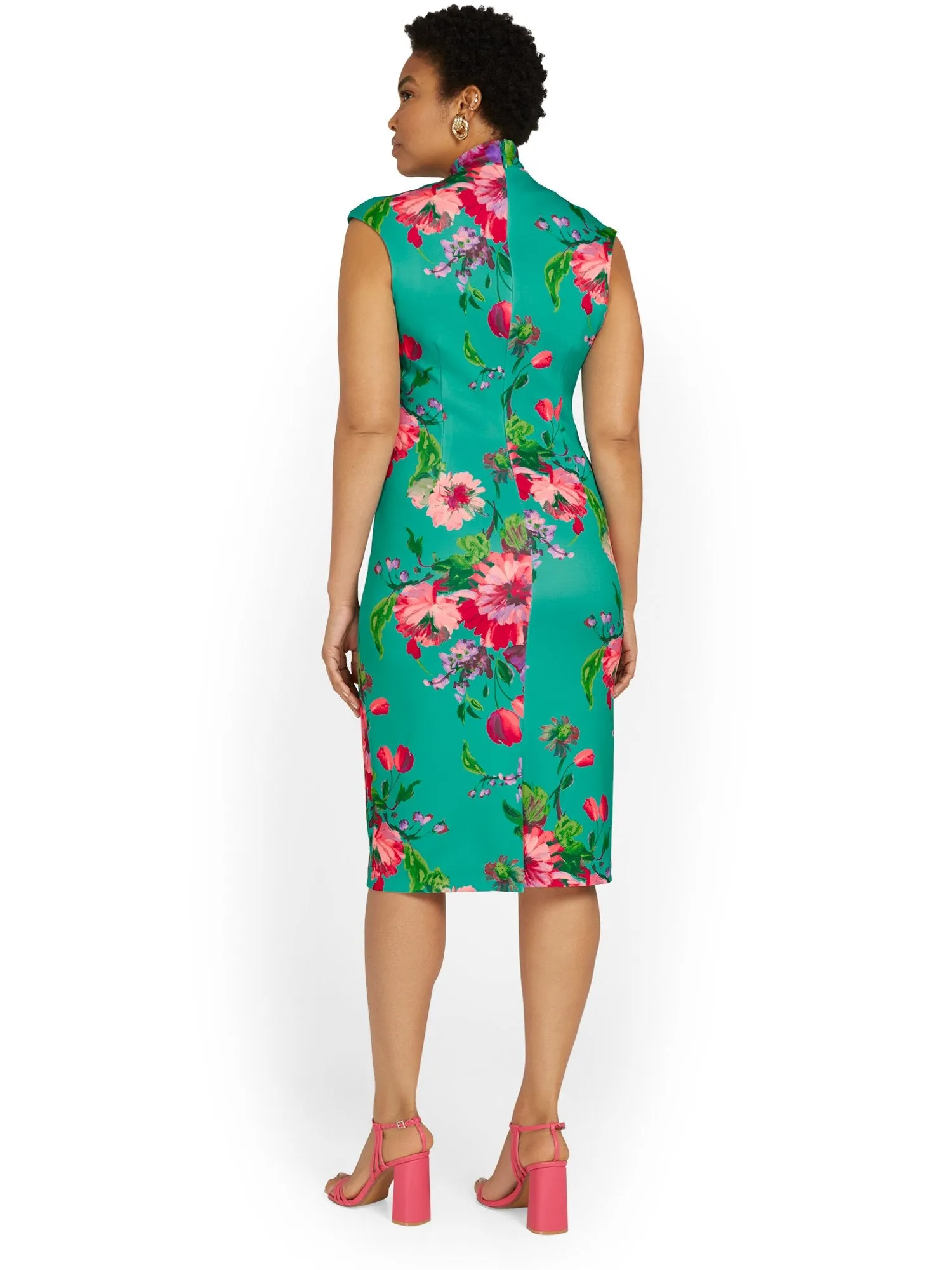 Floral-Print Bow-Neck Sheath Dress