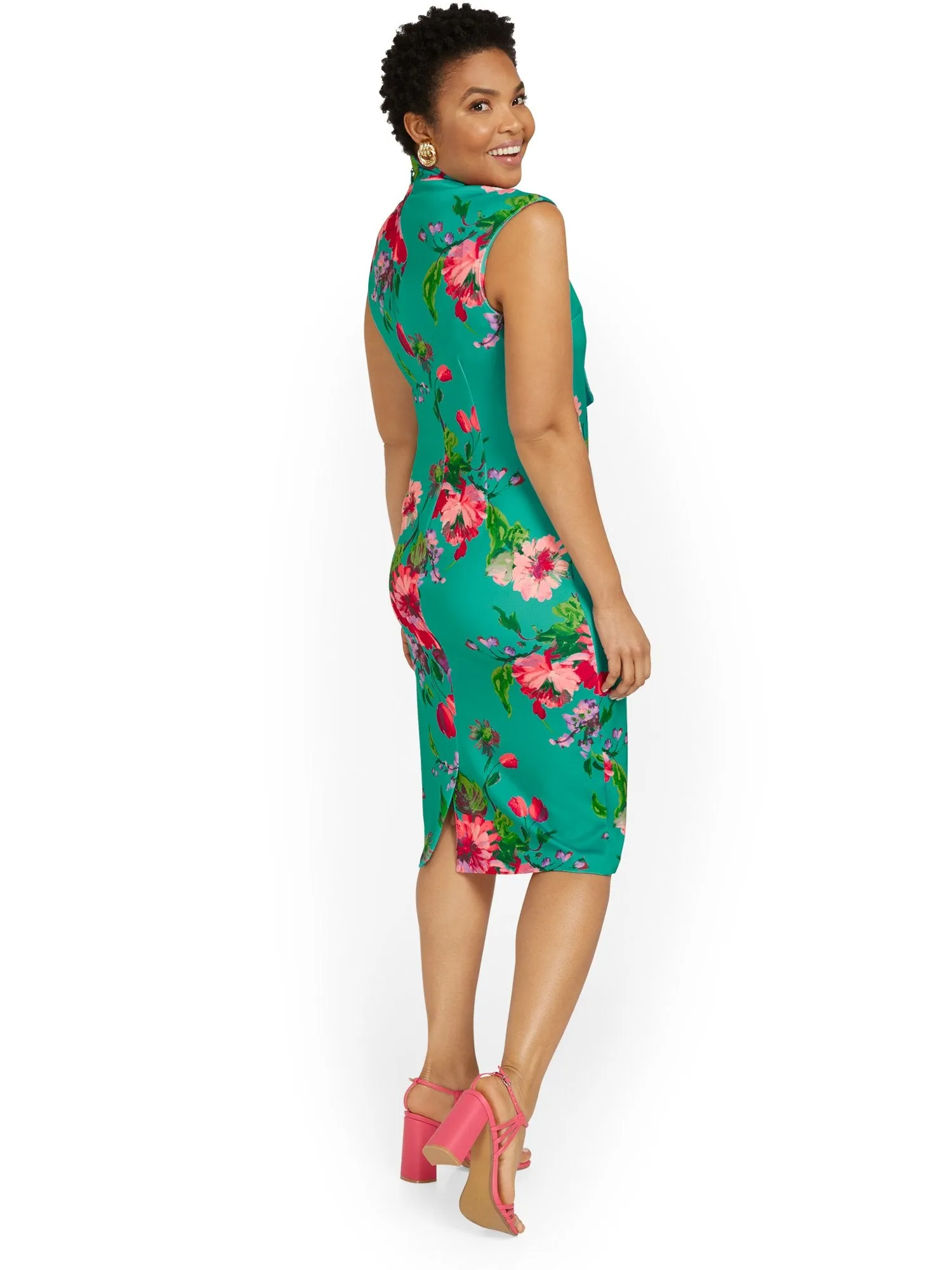 Floral-Print Bow-Neck Sheath Dress