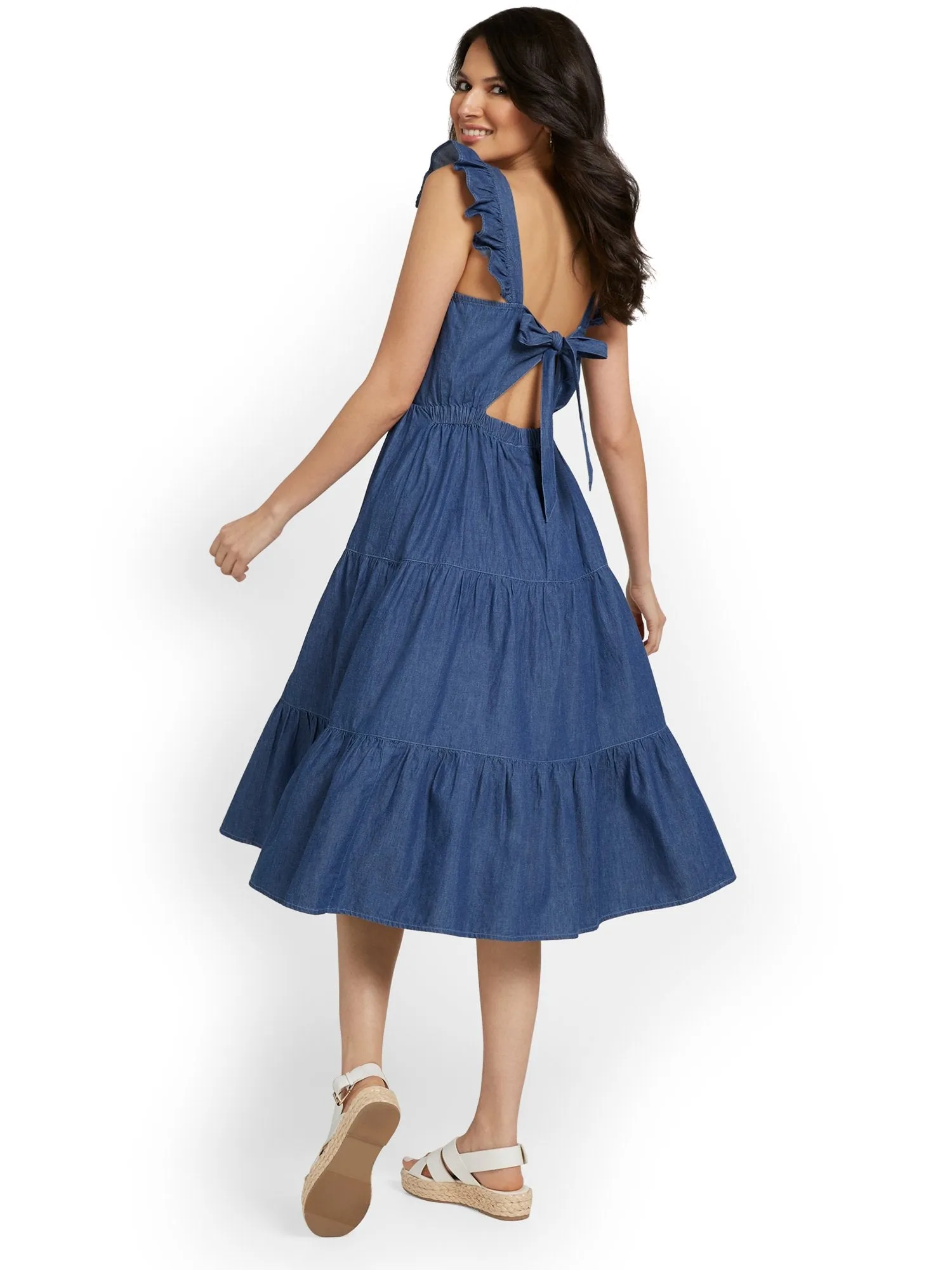 Flutter-Sleeve Chambray Dress