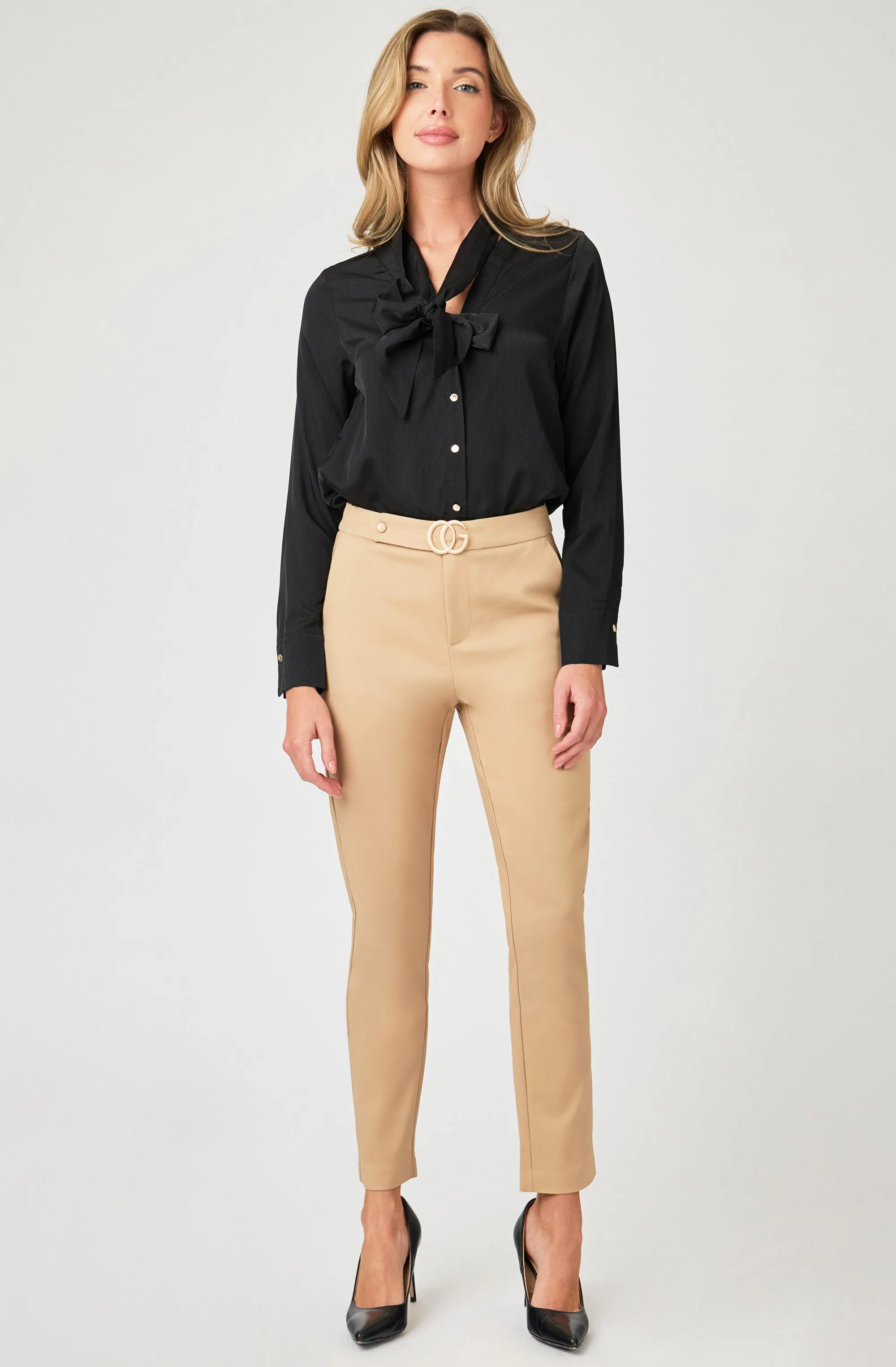 Gold Buttoned blouse with Necktie