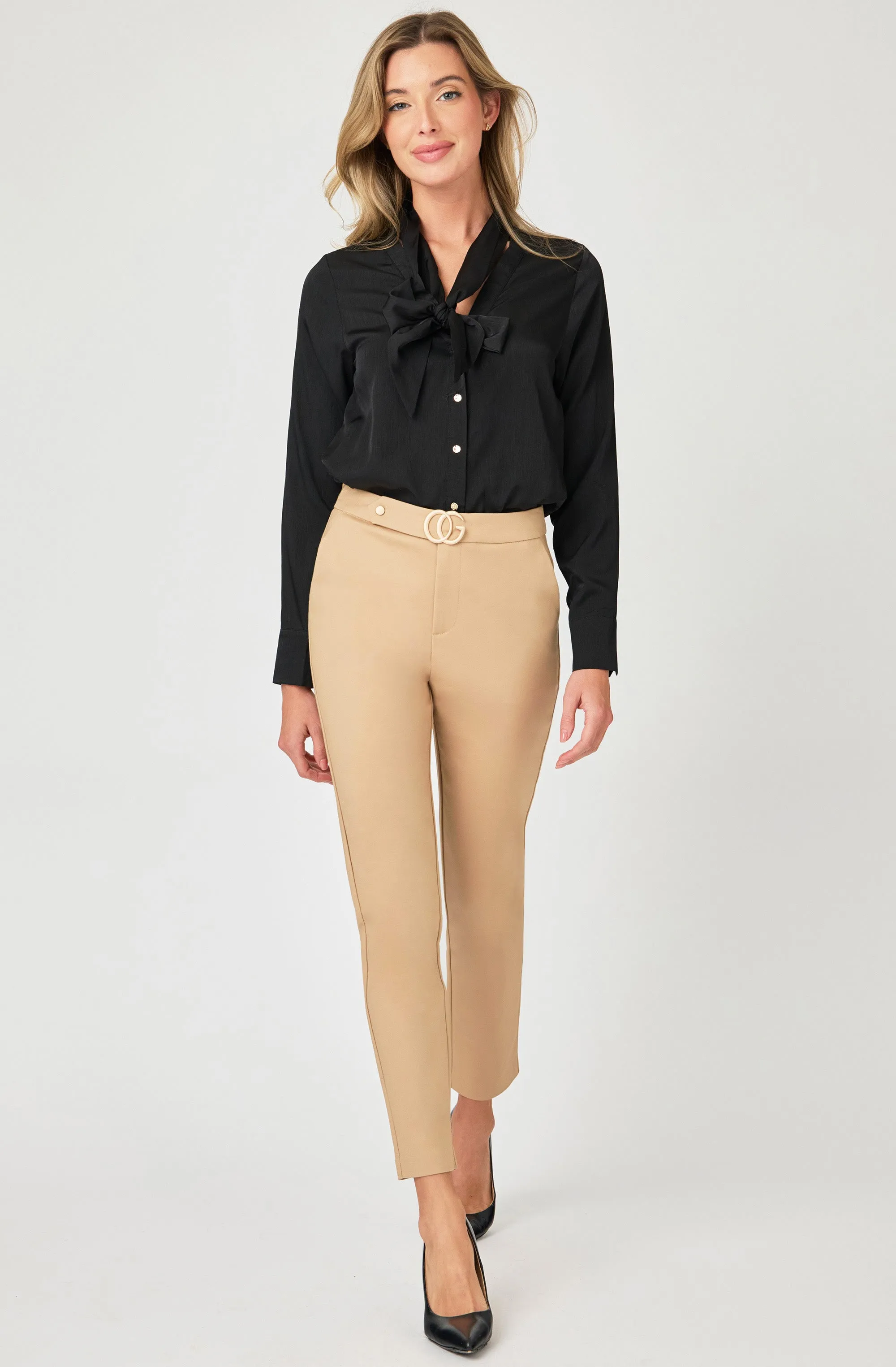 Gold Buttoned blouse with Necktie