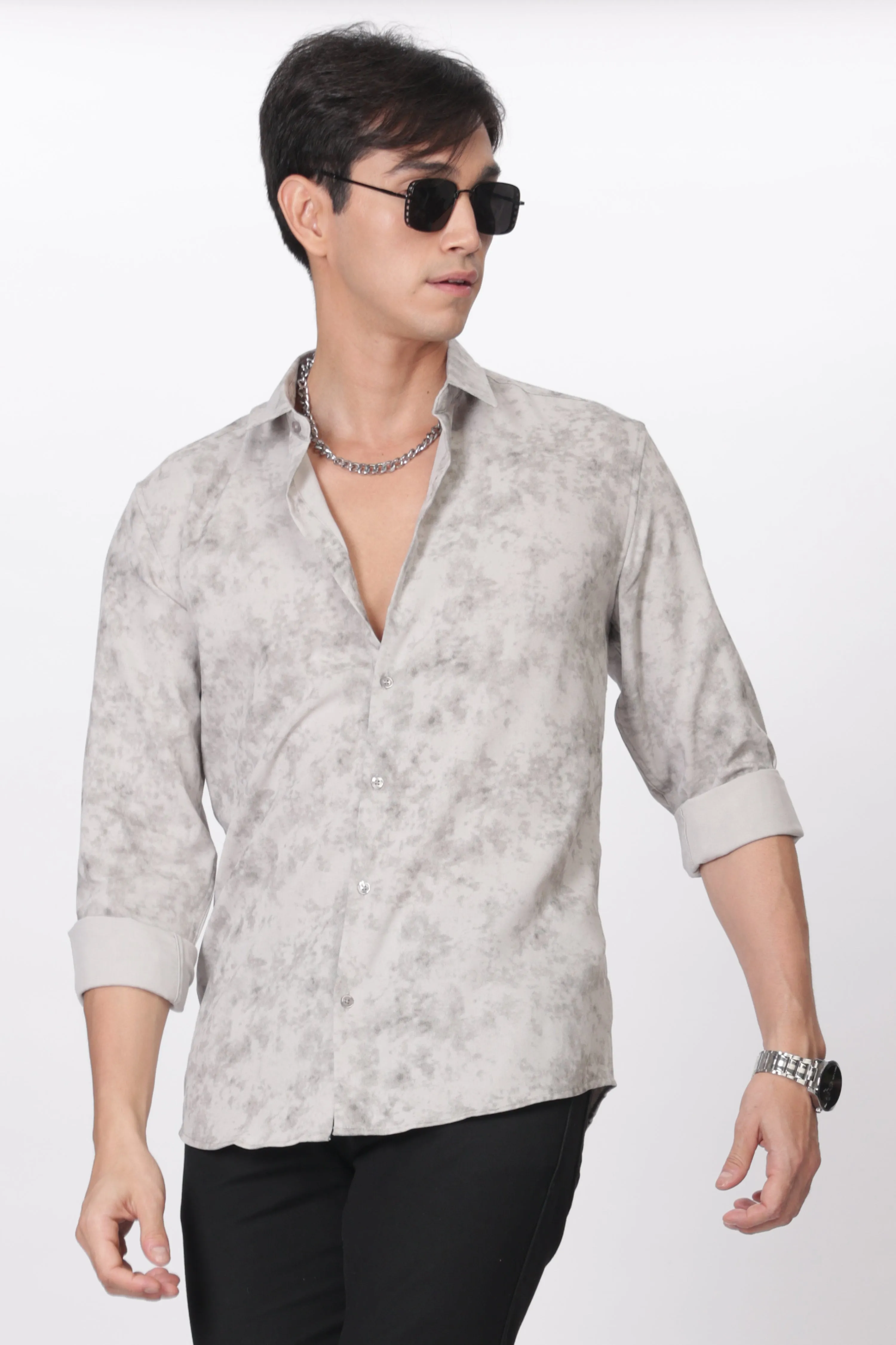 Gray Slim Fit Self Design Casual Shirt