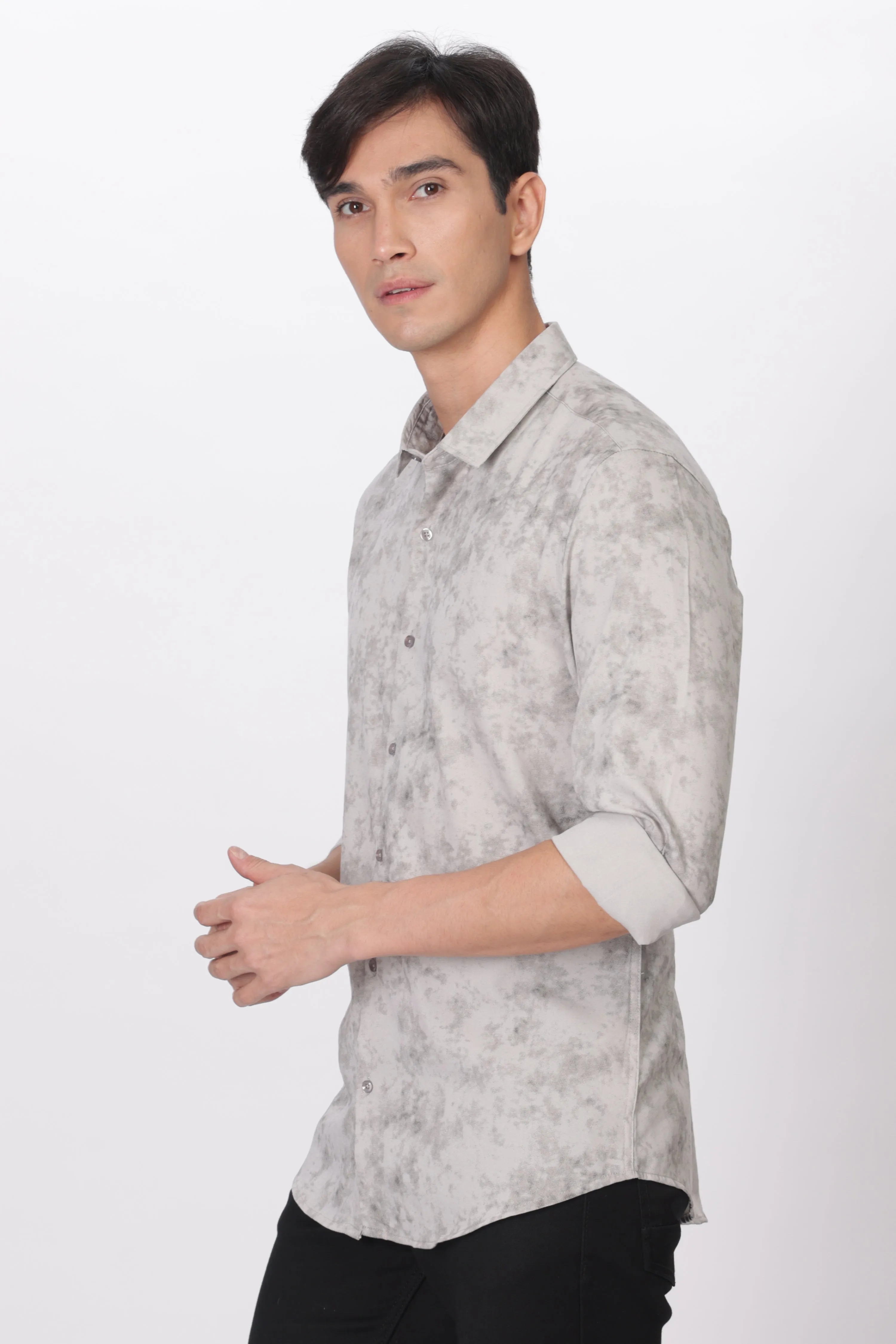 Gray Slim Fit Self Design Casual Shirt