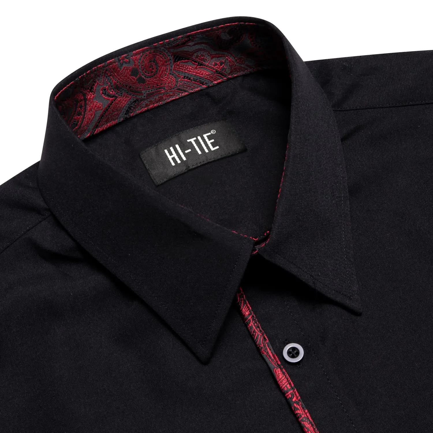 Hi-Tie Black Shirt with DarkRed Jacquard Collar Solid Shirt