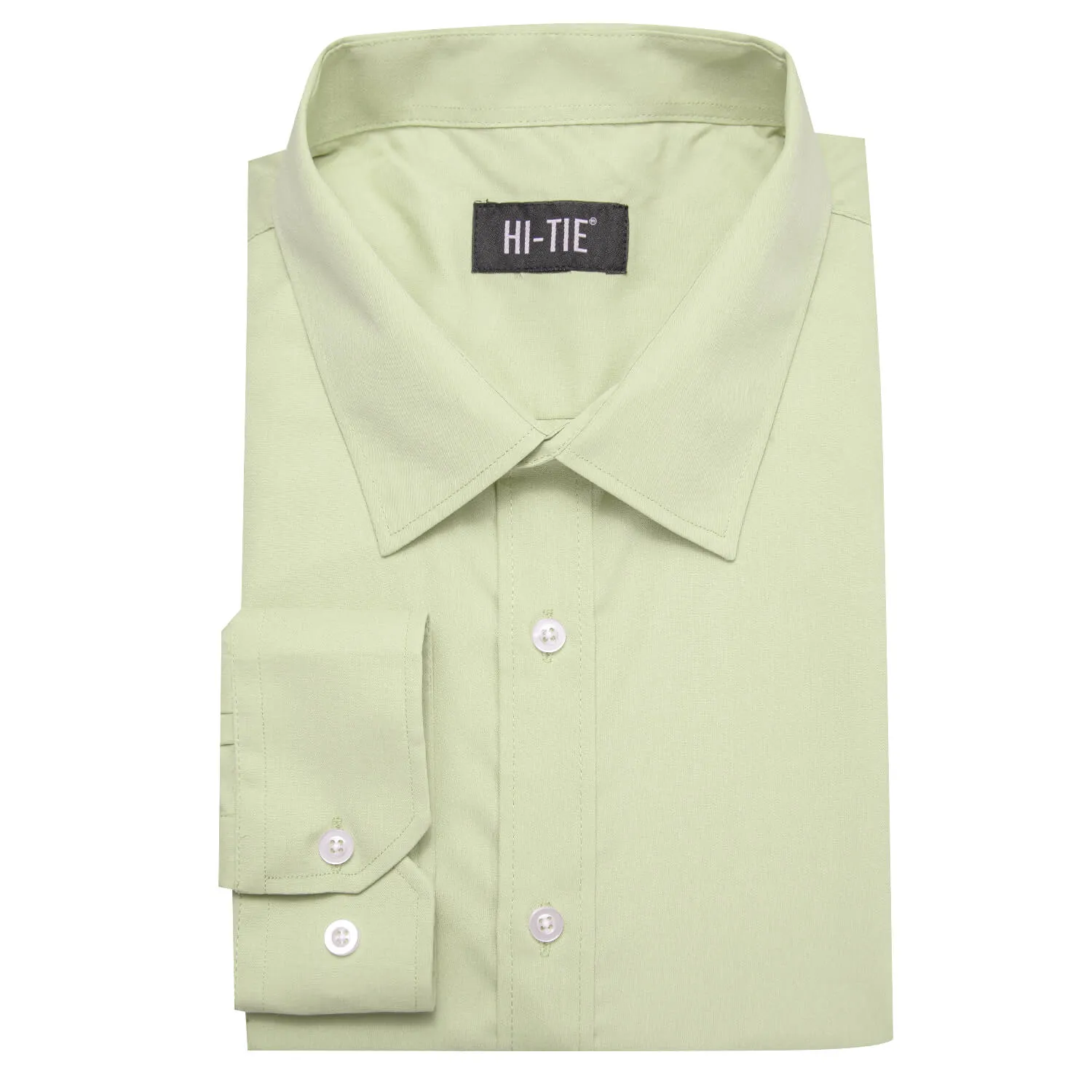 Hi-Tie Long Sleeve Shirt Light Avocado Green Solid Spring Mens Dress Shirt