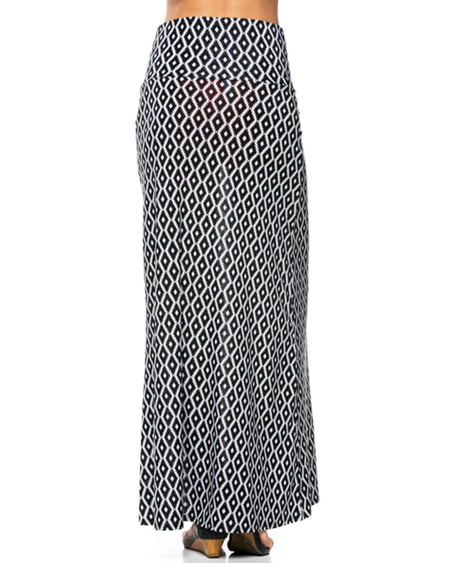 Infinity Diamond Native Black White Foldover Maxi Skirt