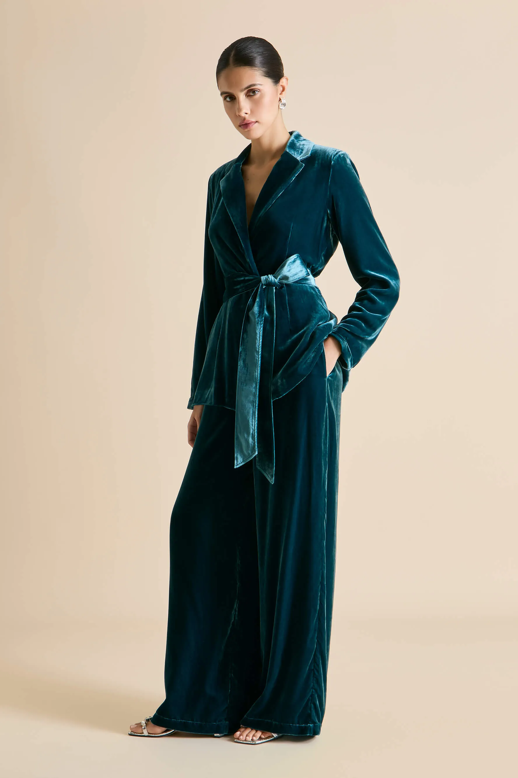 Jagger Ocean Blue Pyjamas in Silk Velvet