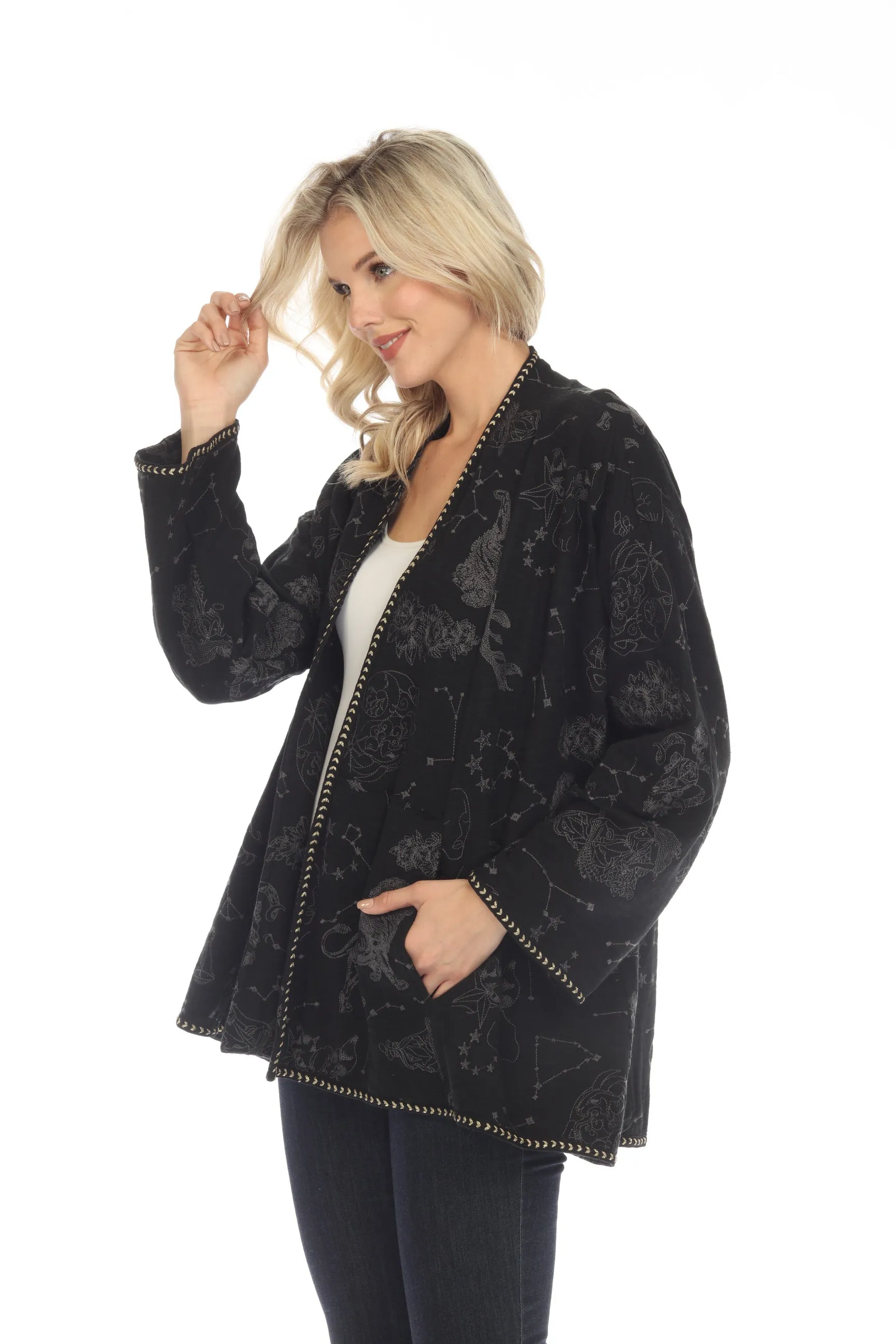 Johnny Was Biya Zodiac Embroidered Open Front Jacket Boho Chic B51922-E