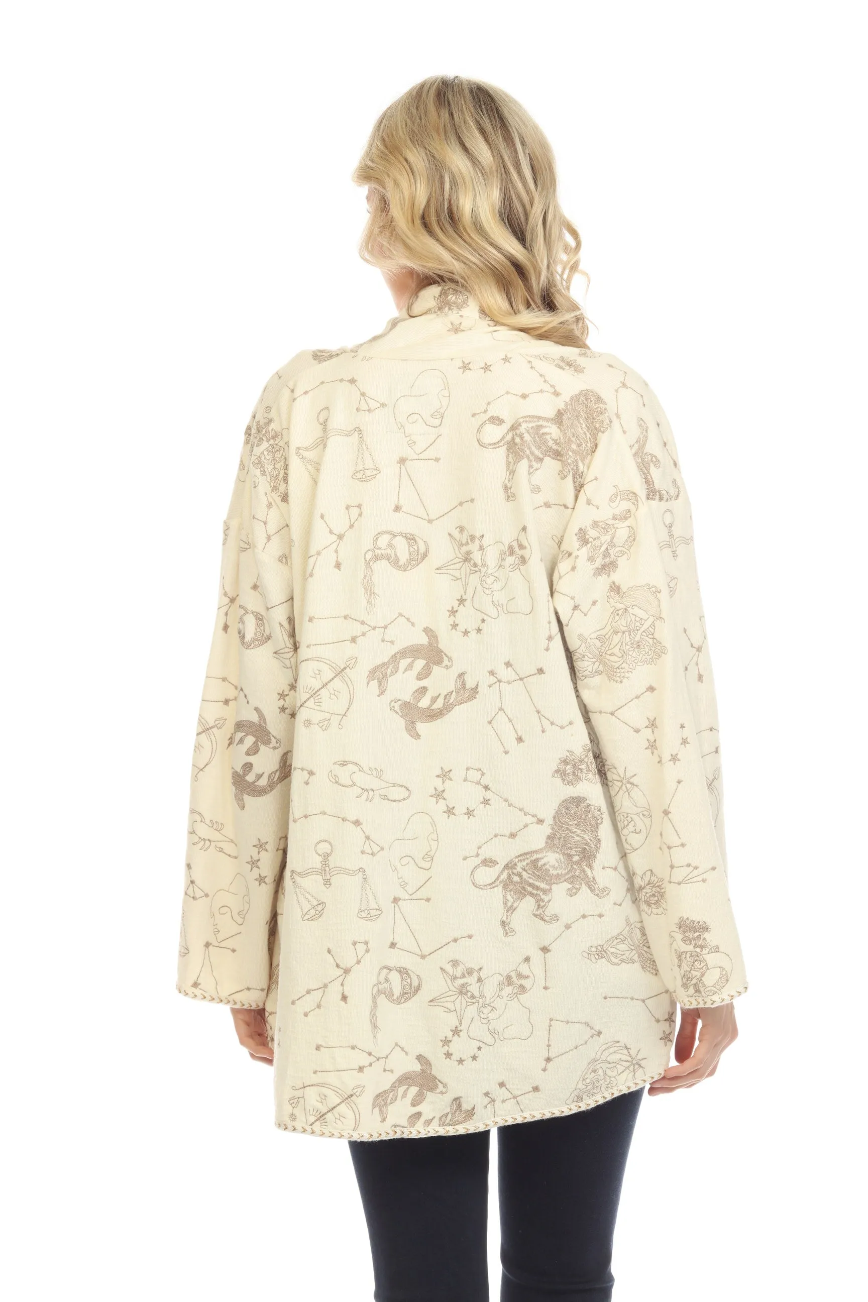 Johnny Was Biya Zodiac Embroidered Open Front Jacket Boho Chic B51922-E