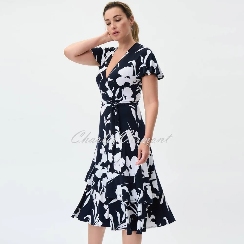 Joseph Ribkoff Floral Print Ruffled Wrap Dress - Style 231047