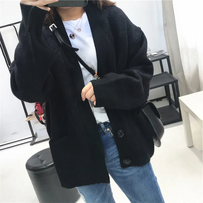 Joskaa Christmas Gift Cardigans Women Solid Elegant Sweaters Pockets Fashion Casual Female Knitted Outwear Womens Lazy Korean Style Clothing Trendy