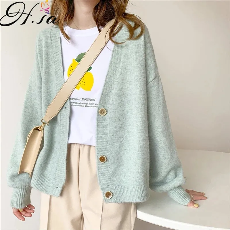 Joskaa Christmas Gift H.SA 2024 Women Sweater Cardigan Winter Solid Cashmere Top Casual Cardigans Chic Korean Fashion Winter Knit Jacket sueters mujer