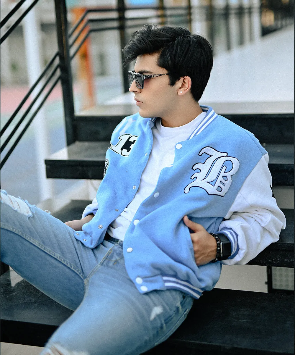 LA Sky Blue Letterman Jacket | Varsity Jackets | Weave Wardrobe | Unisex