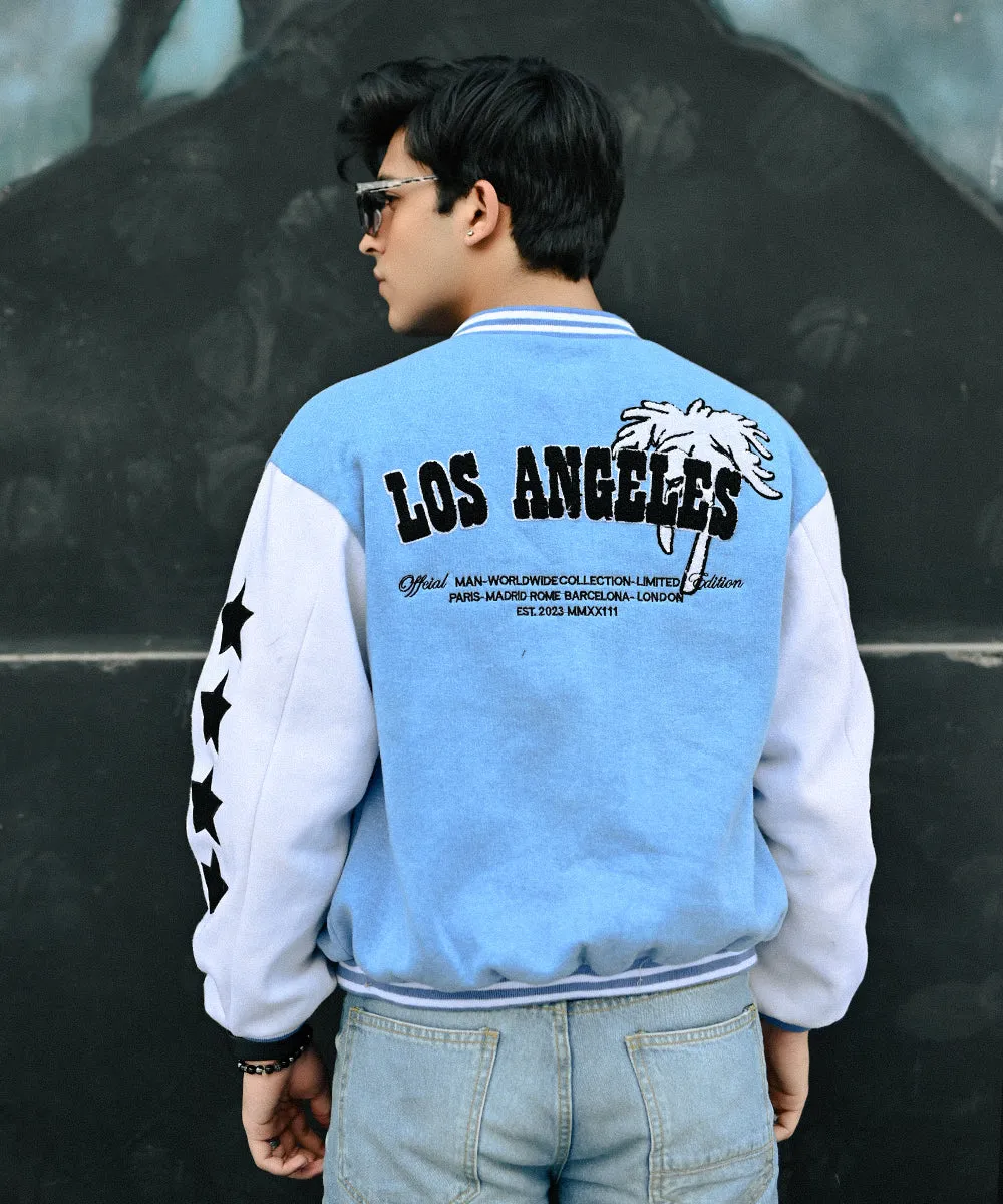 LA Sky Blue Letterman Jacket | Varsity Jackets | Weave Wardrobe | Unisex