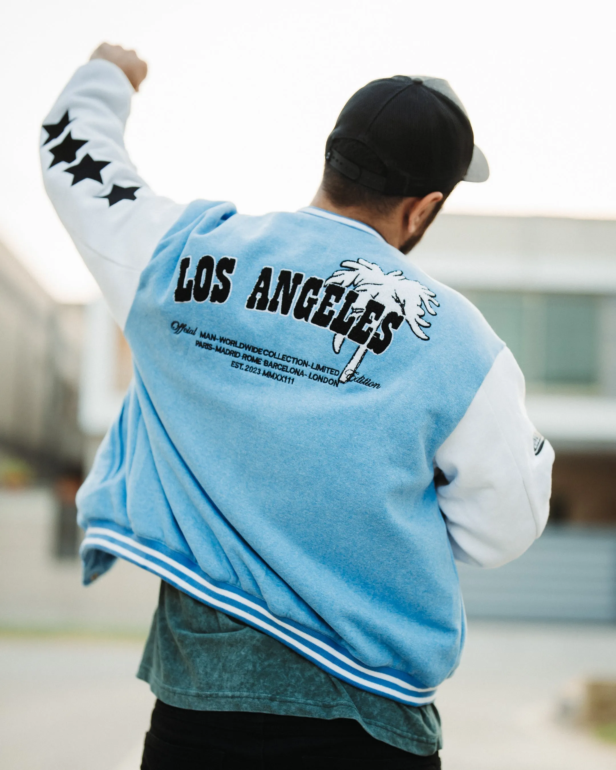 LA Sky Blue Letterman Jacket | Varsity Jackets | Weave Wardrobe | Unisex