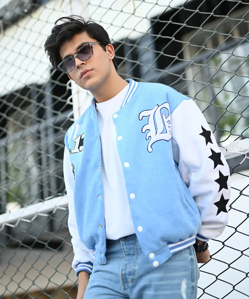 LA Sky Blue Letterman Jacket | Varsity Jackets | Weave Wardrobe | Unisex