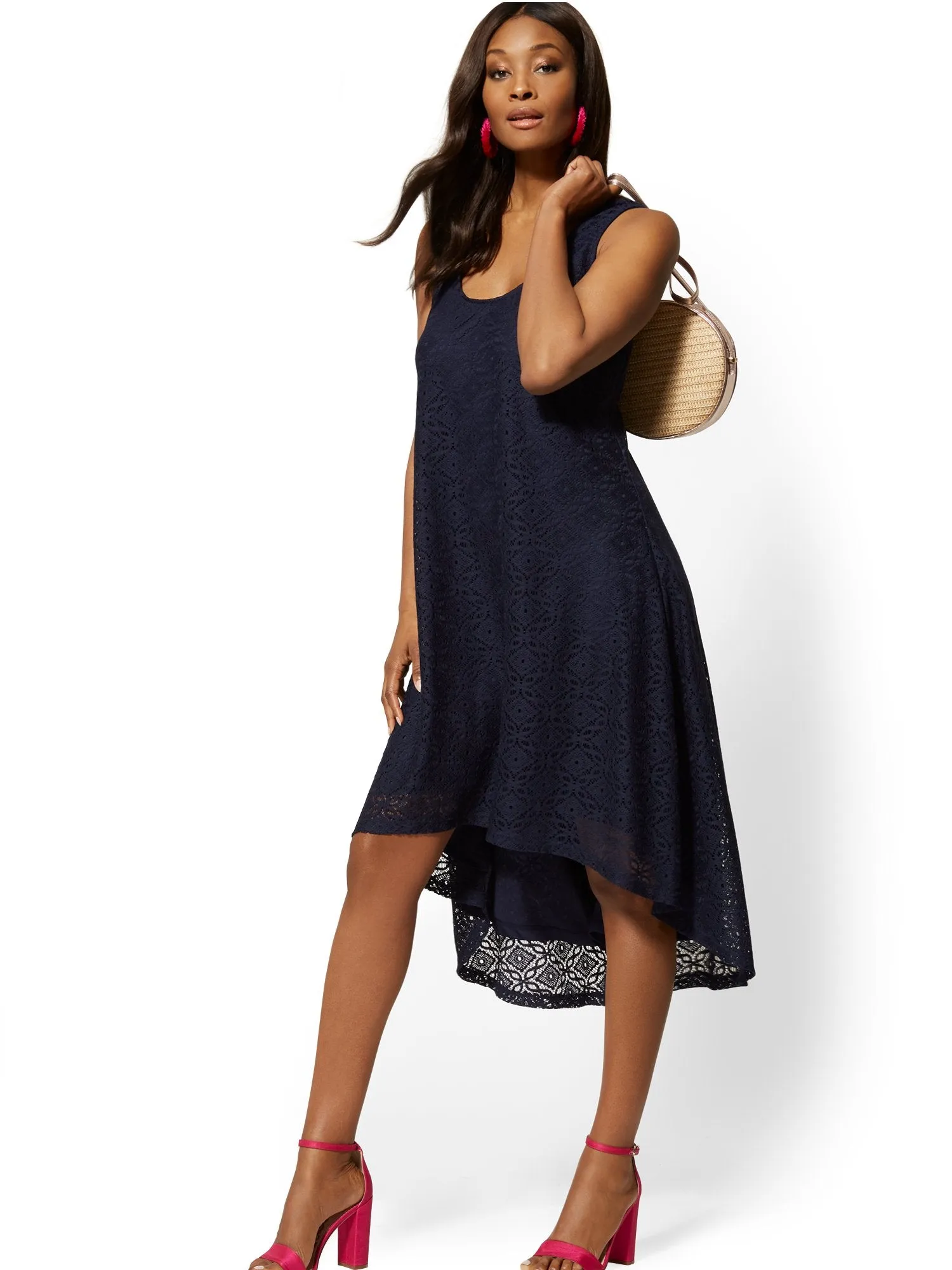 Lace-Overlay Hi-Lo Tank Dress