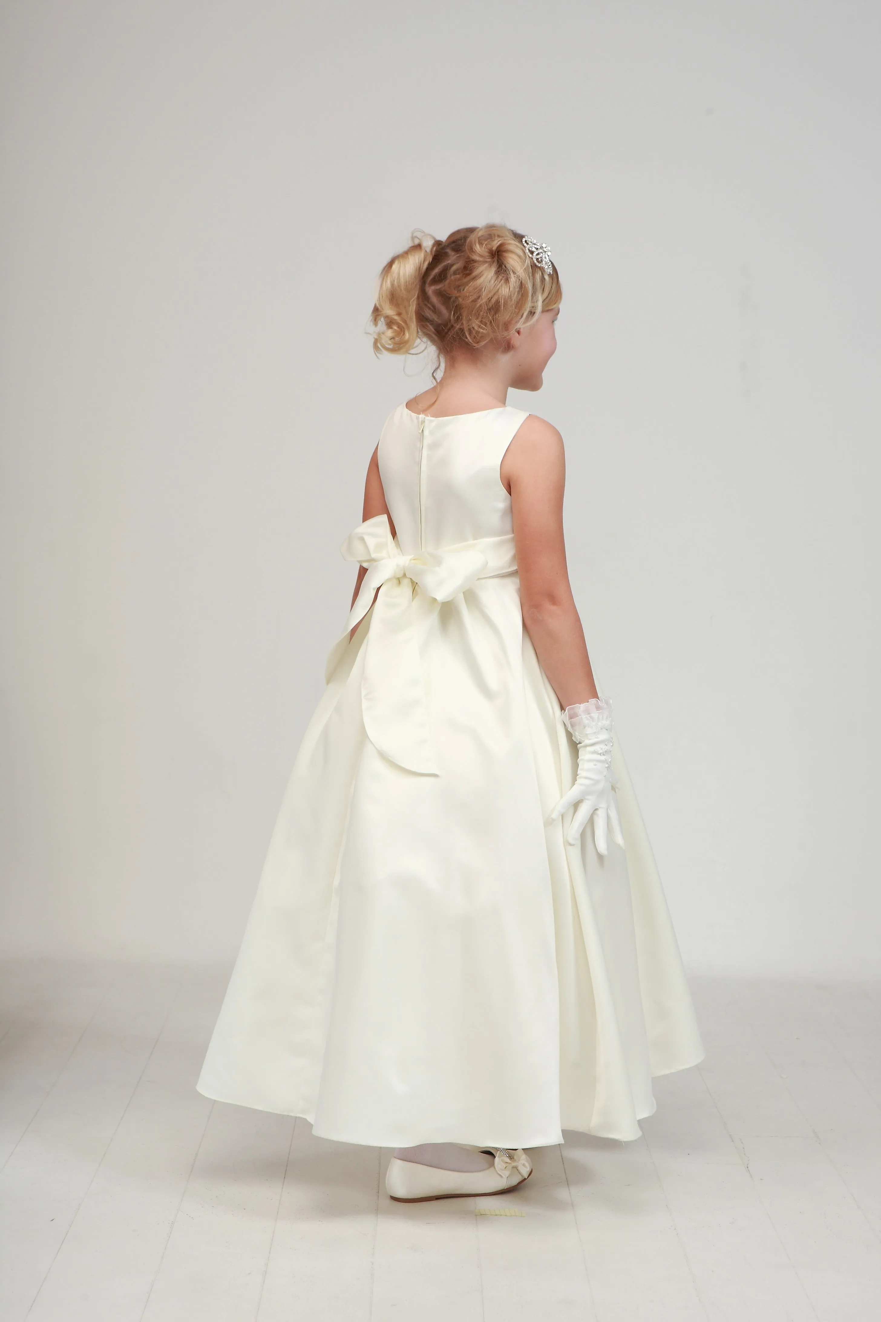 Little Girls Ivory Pearls Waistband Flower Girl Dress 2-6