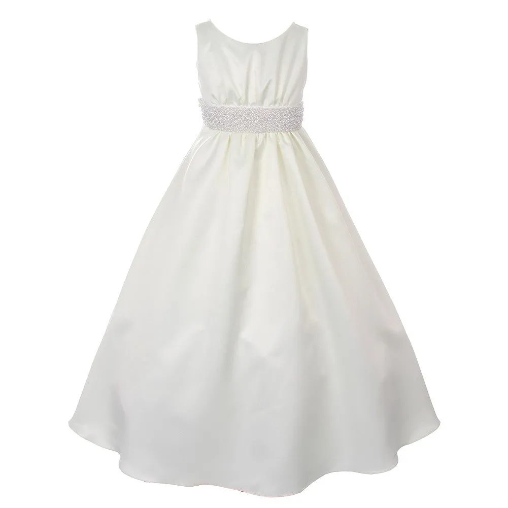 Little Girls Ivory Pearls Waistband Flower Girl Dress 2-6