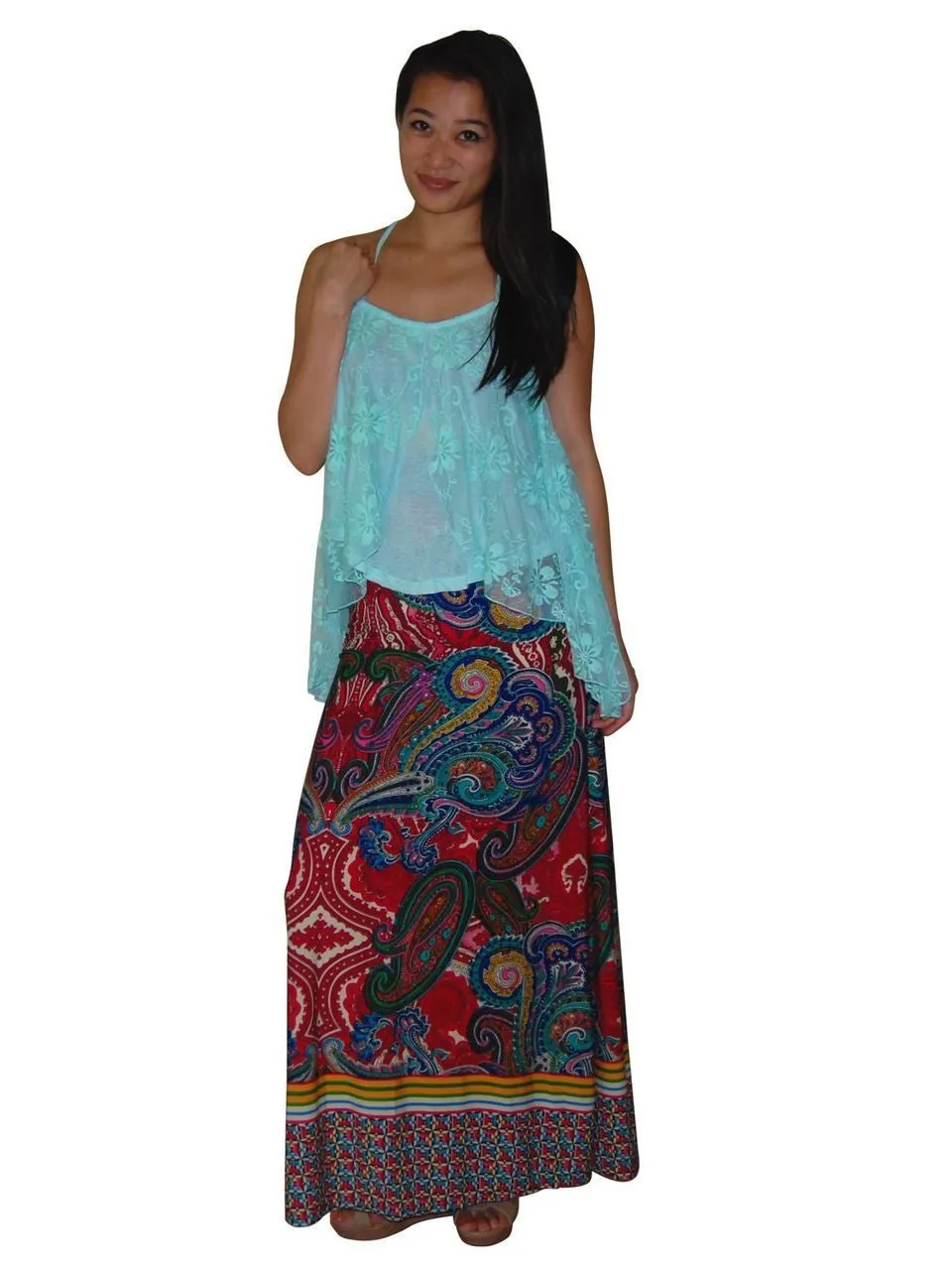 Maxi Skirt Mid East Paisley Maroon