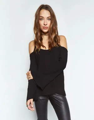 Michael Lauren Sampson Open Shoulder Bell Sleeve Top in Black