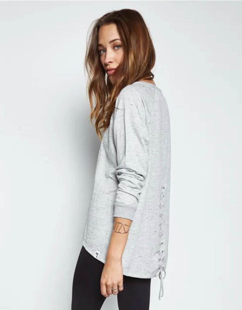 Michael Lauren Zuma Pullover w/Lace Up Back in Heather Grey