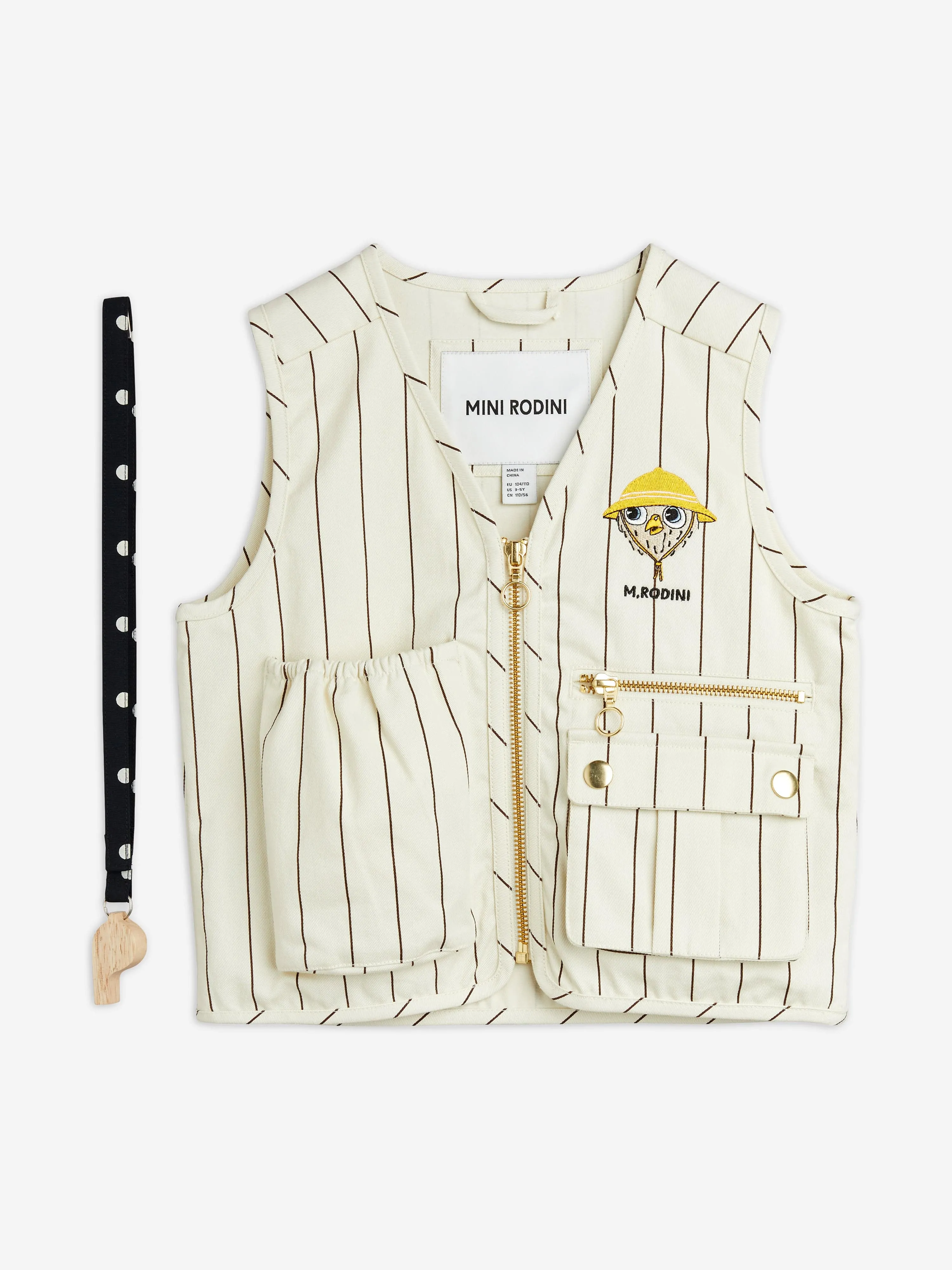 Mini Rodini Kids Owl Embroidered Utility Vest in Ivory