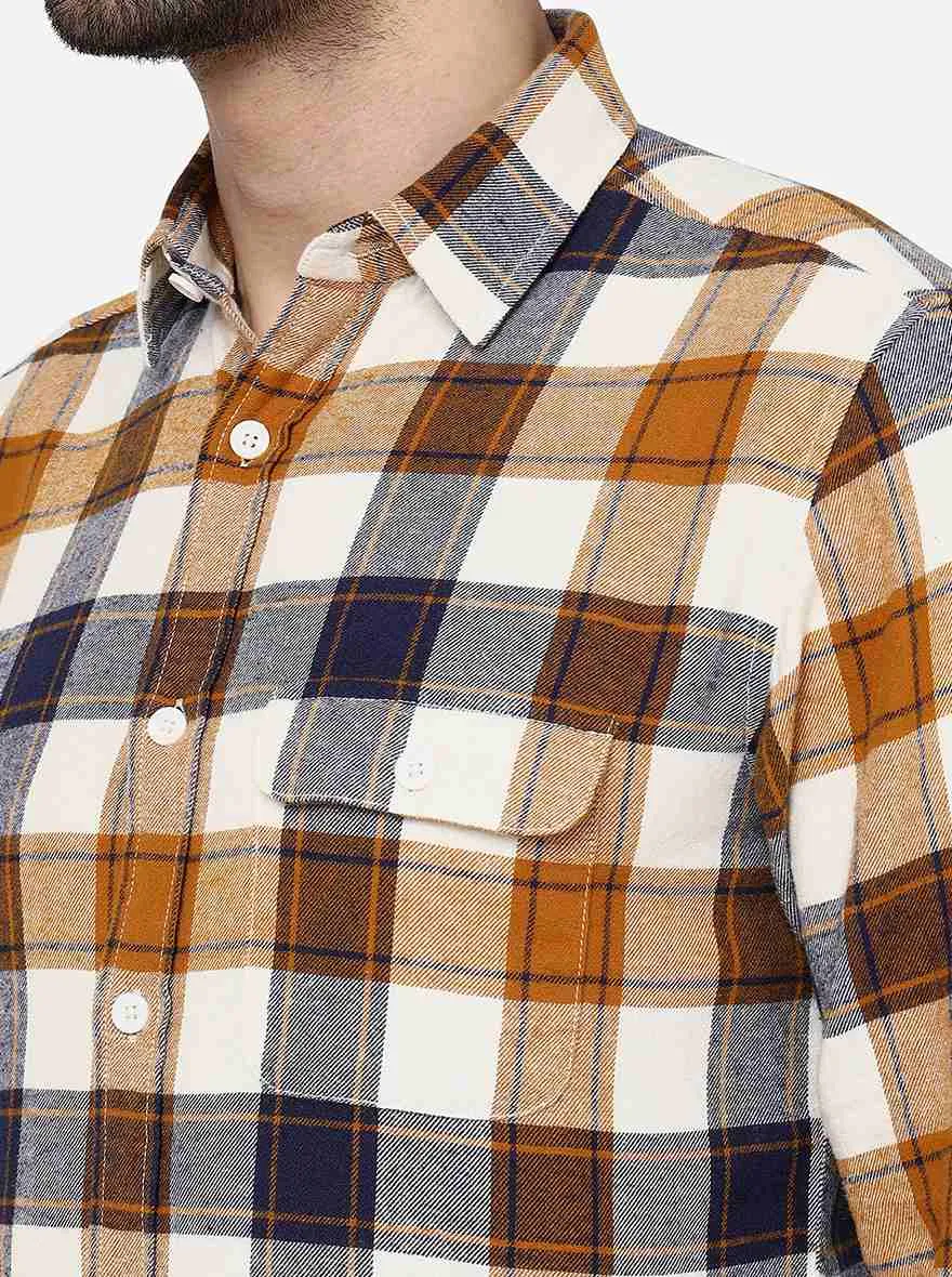 Mustard Yellow Checked Slim Fit Casual Shirt | JadeBlue