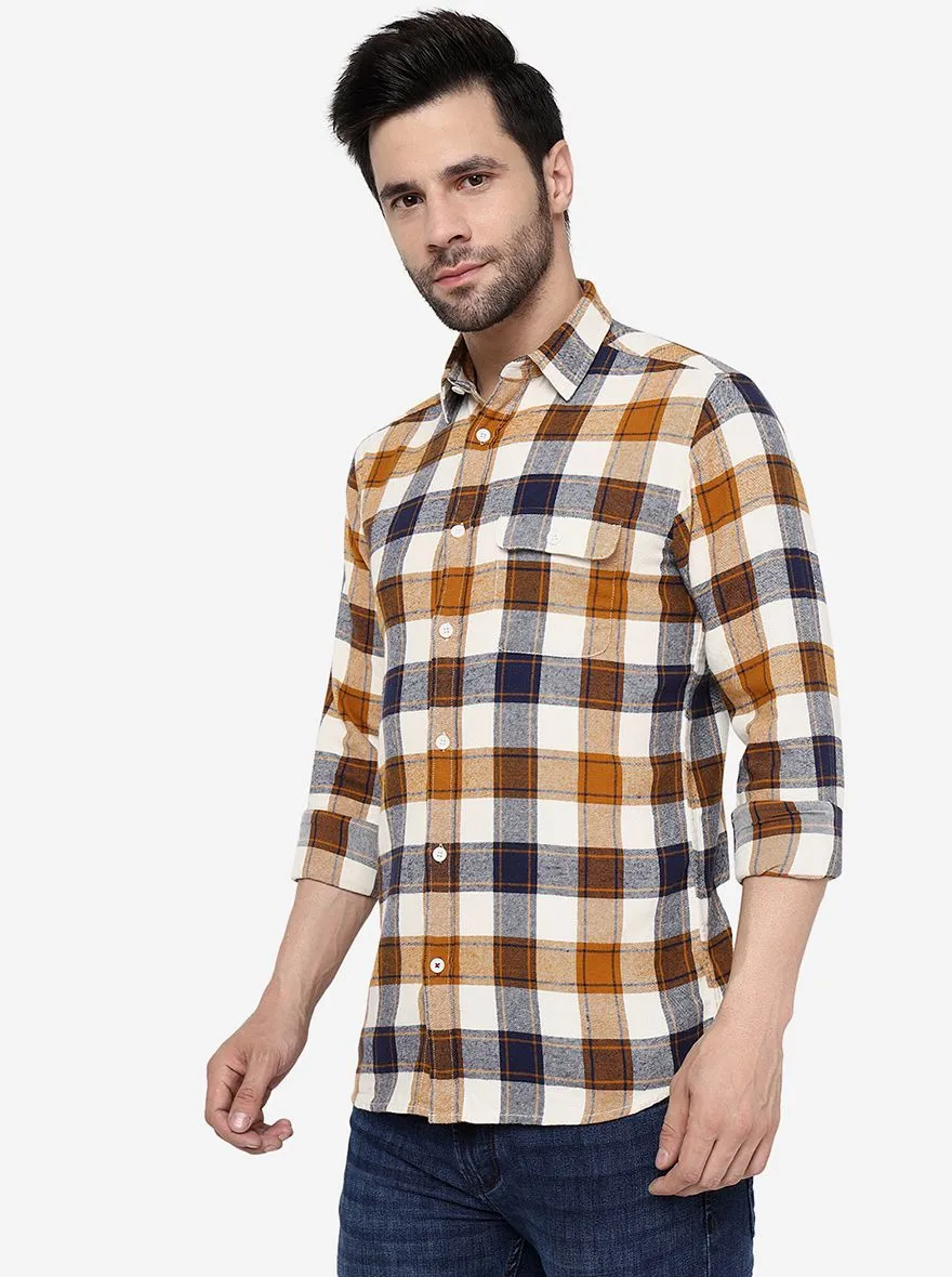 Mustard Yellow Checked Slim Fit Casual Shirt | JadeBlue