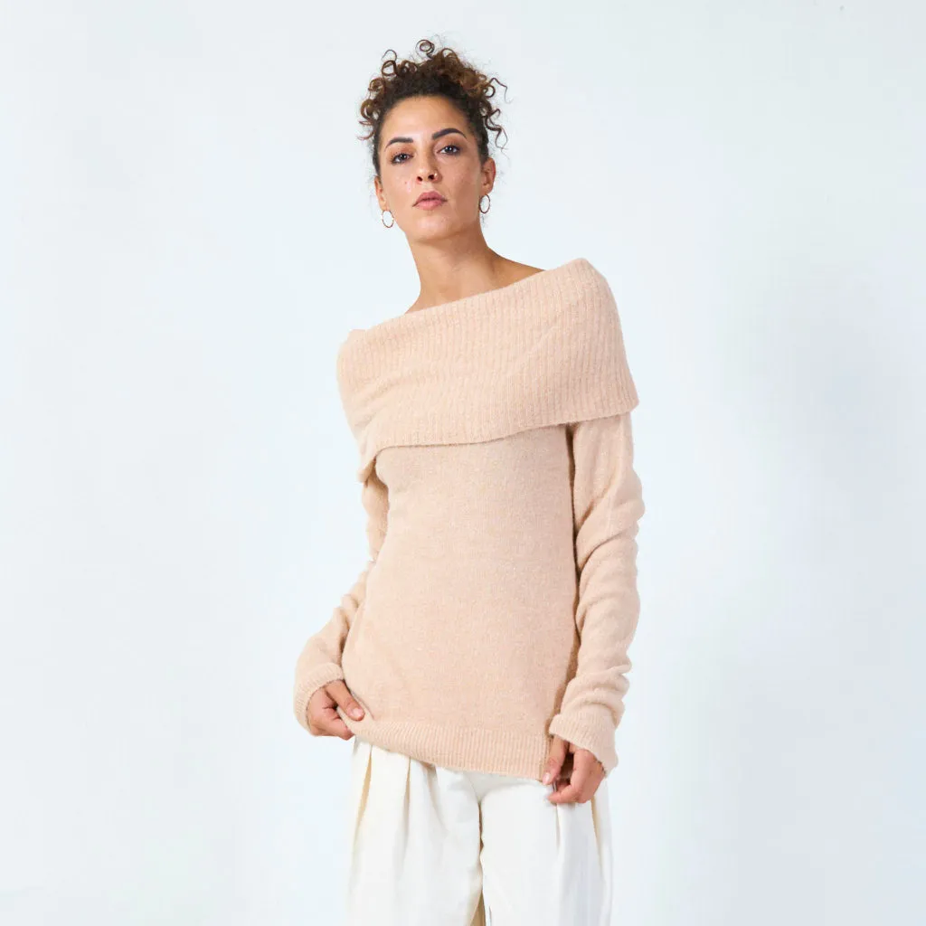 Off-shoulder fold-over sweater wholesale