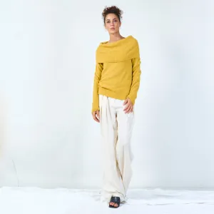 Off-shoulder fold-over sweater wholesale