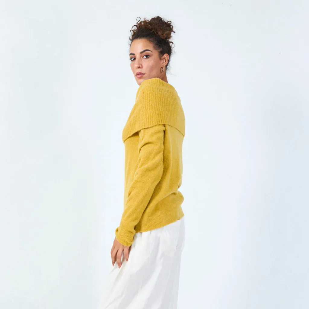 Off-shoulder fold-over sweater wholesale