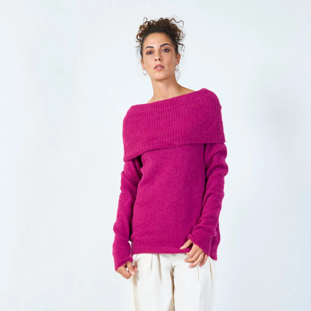 Off-shoulder fold-over sweater wholesale