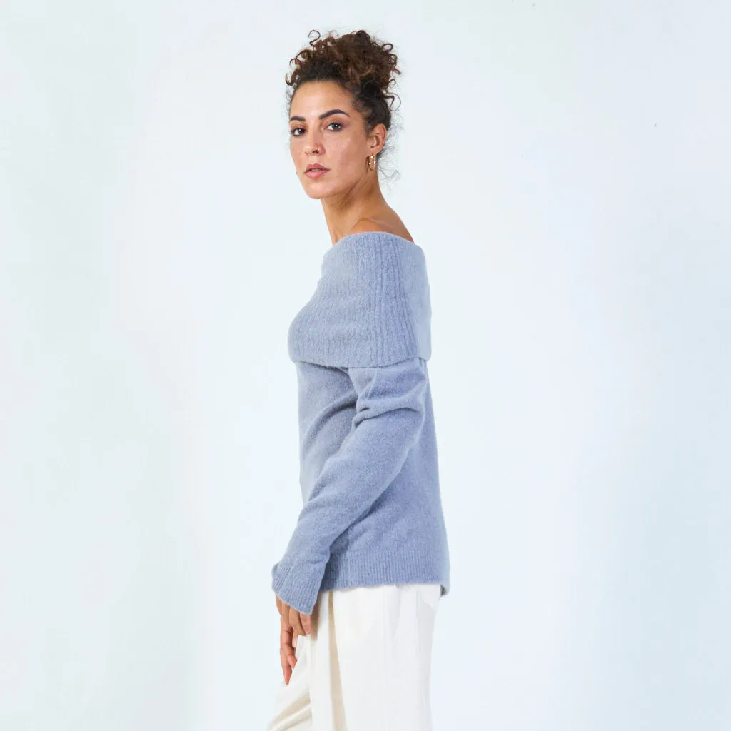 Off-shoulder fold-over sweater wholesale