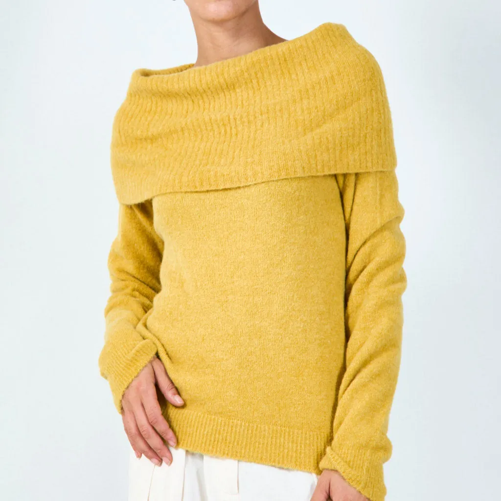 Off-shoulder fold-over sweater wholesale