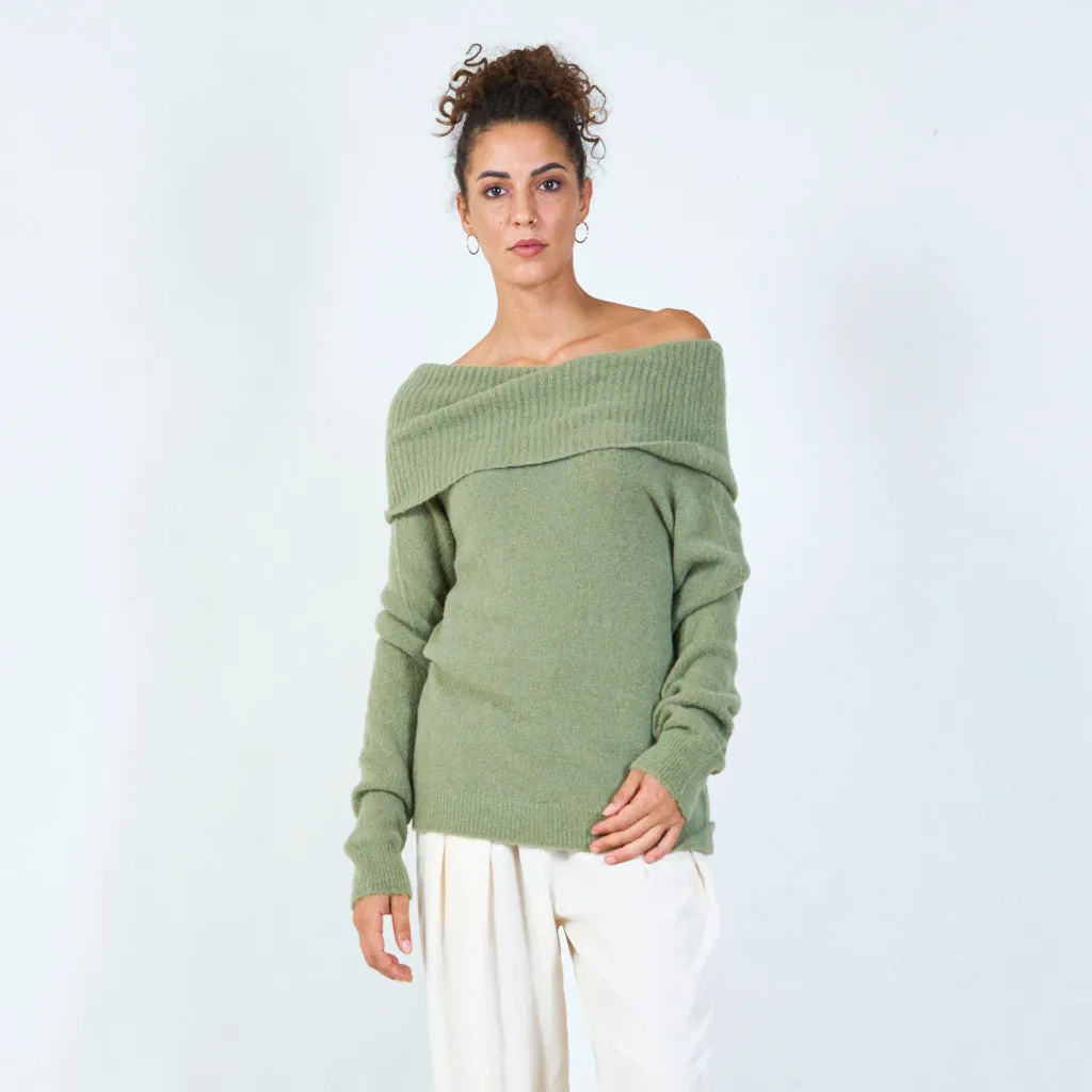 Off-shoulder fold-over sweater wholesale