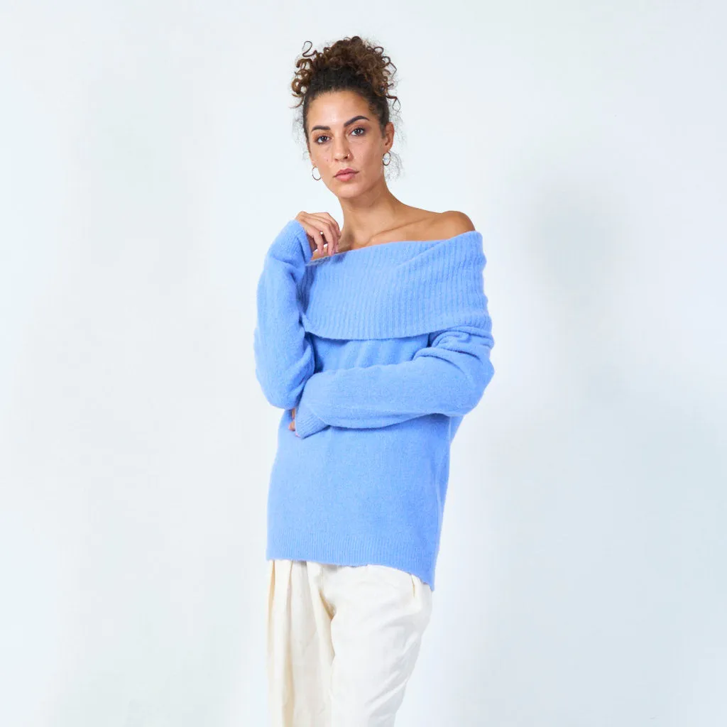 Off-shoulder fold-over sweater wholesale