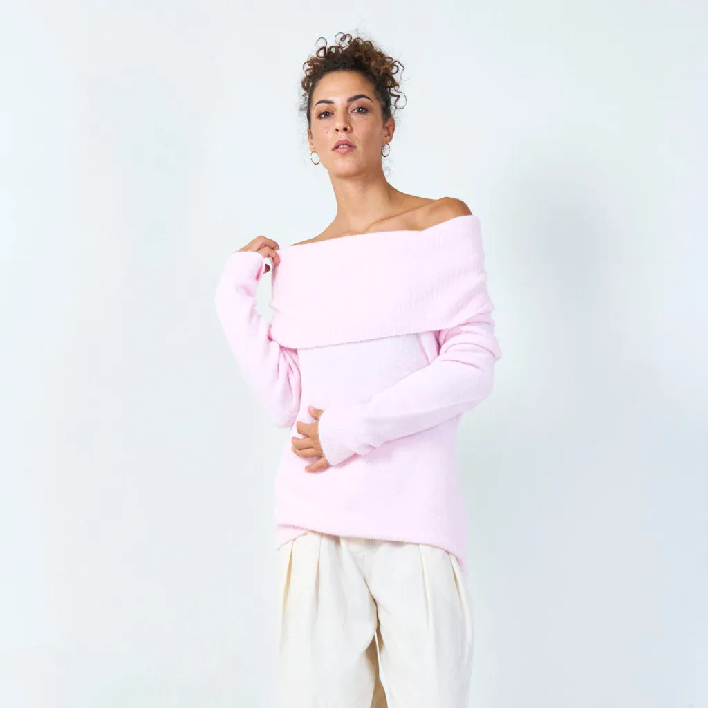 Off-shoulder fold-over sweater wholesale