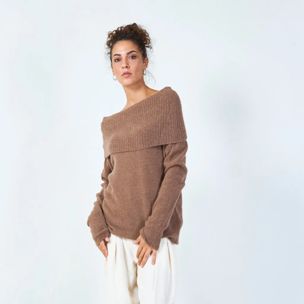 Off-shoulder fold-over sweater wholesale