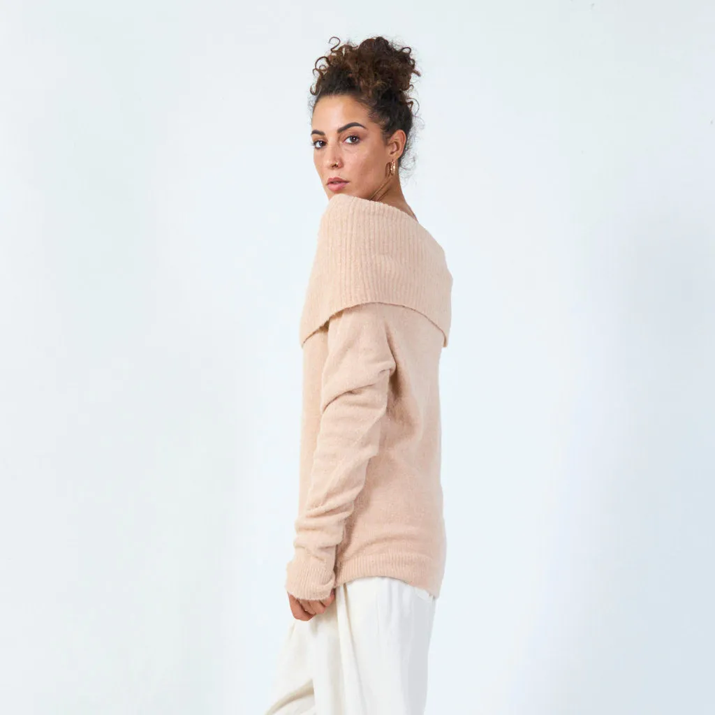 Off-shoulder fold-over sweater wholesale