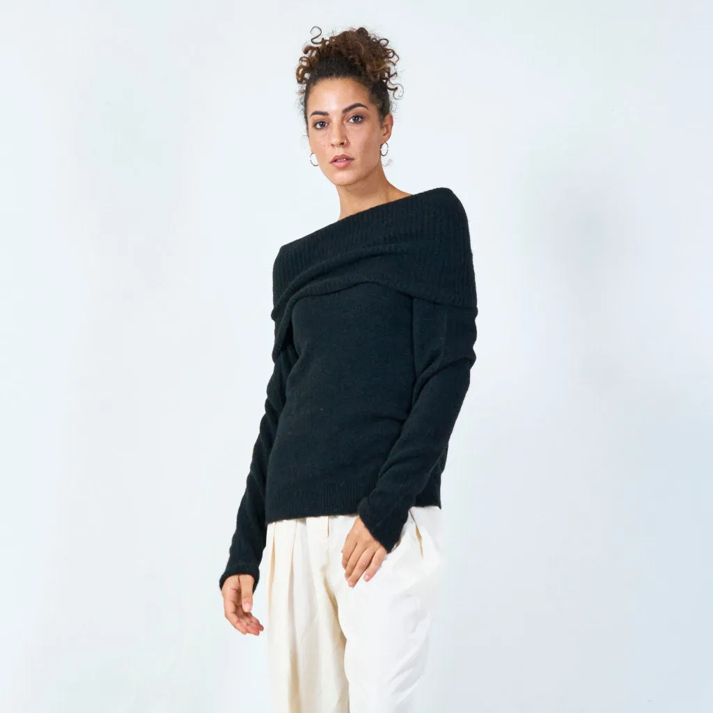 Off-shoulder fold-over sweater wholesale