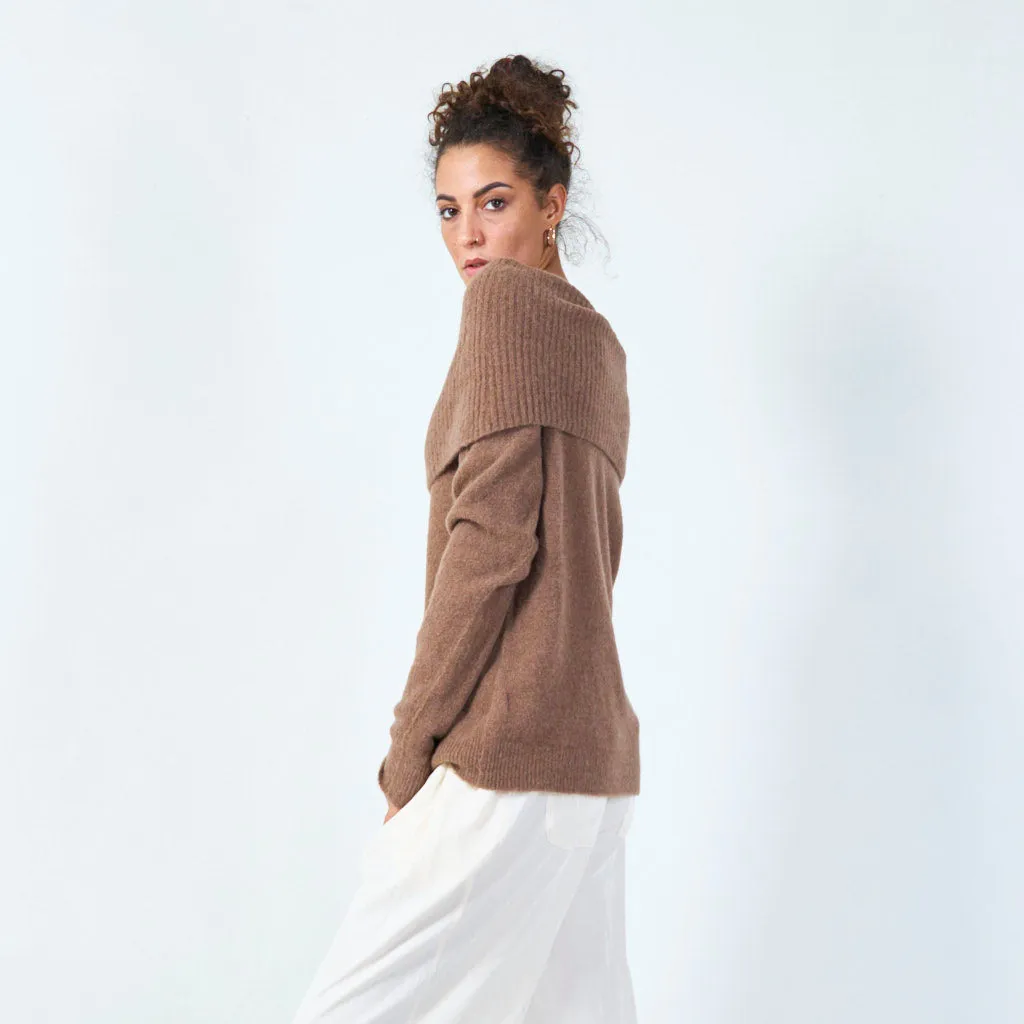 Off-shoulder fold-over sweater wholesale