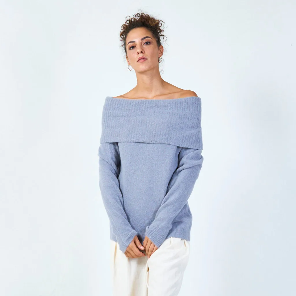 Off-shoulder fold-over sweater wholesale