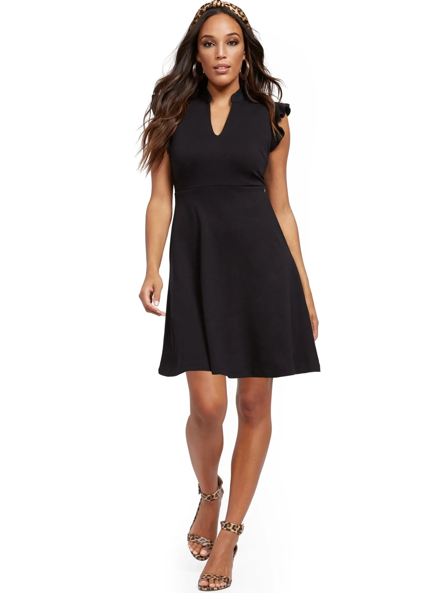 Petite Ruffled Cotton Fit and Flare Dress